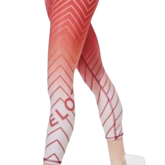 Peloton X Terez Women's  Leggings S Red Orange Ombre Striped Spell Out - Picture 2 of 10